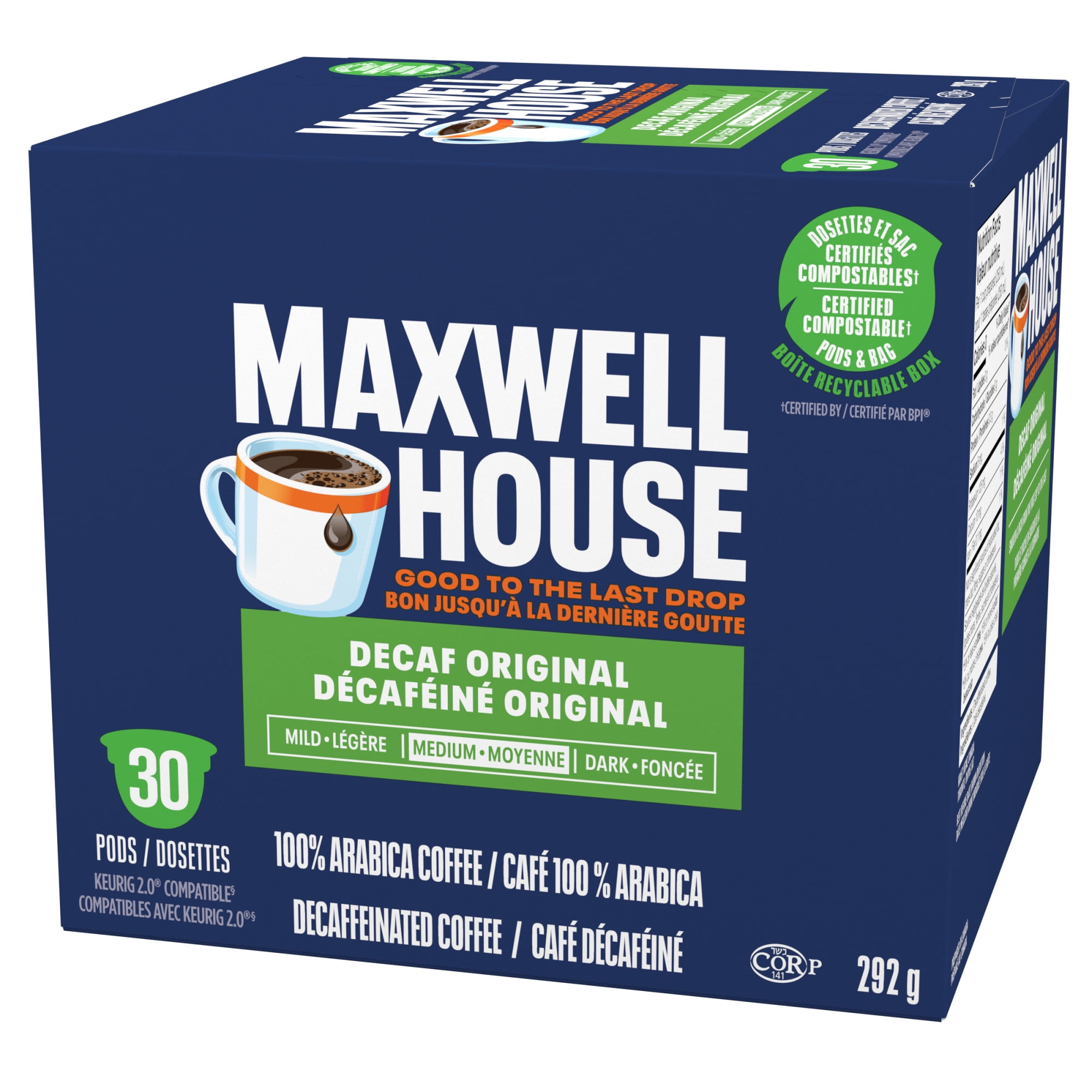 Maxwell House Decaffeinated Coffee Certified Compostable K-Cup® Coffee Pods, 30 Pods, Medium