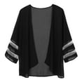 thumbnail image 4 of LowProfile Women Mesh Panel 3/4 Bell Sleeve Pure color Chiffon Casual Loose Kimono Cardigan, 4 of 9
