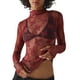 thumbnail image 1 of MKLEKYY Camiseta Blusa De Malla De Manga Larga Con Capas Para Mujer, Cuello Alto, Bordado Floral, Transparente, 1069 Talla XL, 1 of 3