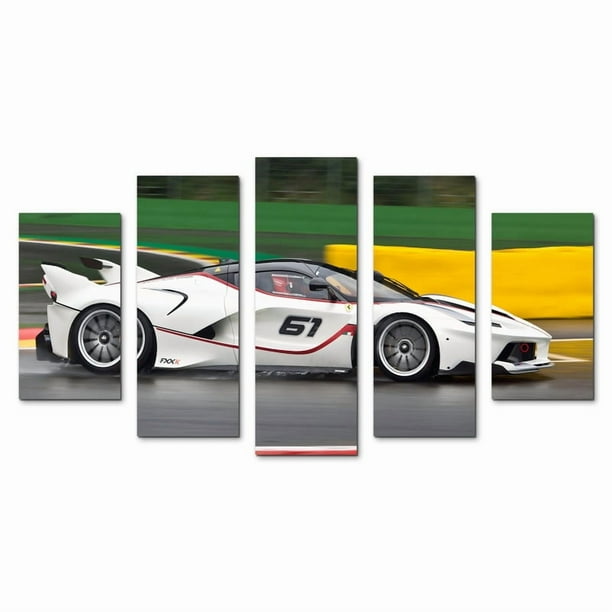 Cuadro Decorativo Ferrari FXX K Blanco Juego De 5 Piezas 150x80cm Ideal Para Sala Oficina Taller Decoración Moderna