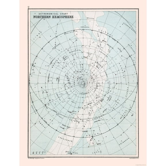Historic Map - Astronomical Chart Northern Hemisphere - Bartholomew 1892 - 23 x 29.95 - Vintage Wall Art