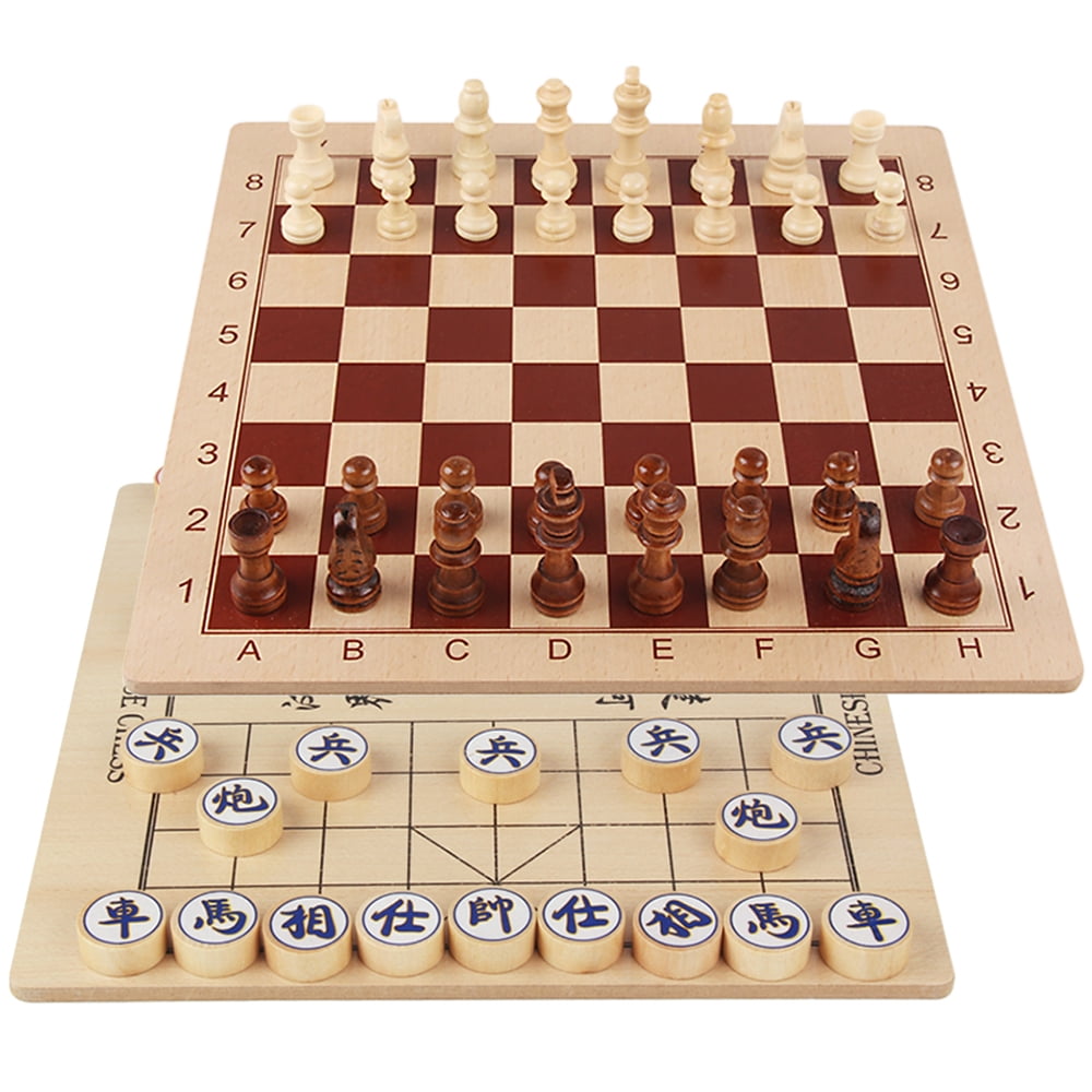 Xiangqi paper board metal box Vintage Chinese chess 1.2" wooden chess pieces 