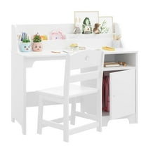 Luku Kids Desk and Chair Set with Hutch, Storage Cabinet, Student Writing Wooden Children Study Table, Computer Workstation for Kids Bedroom & Study Room