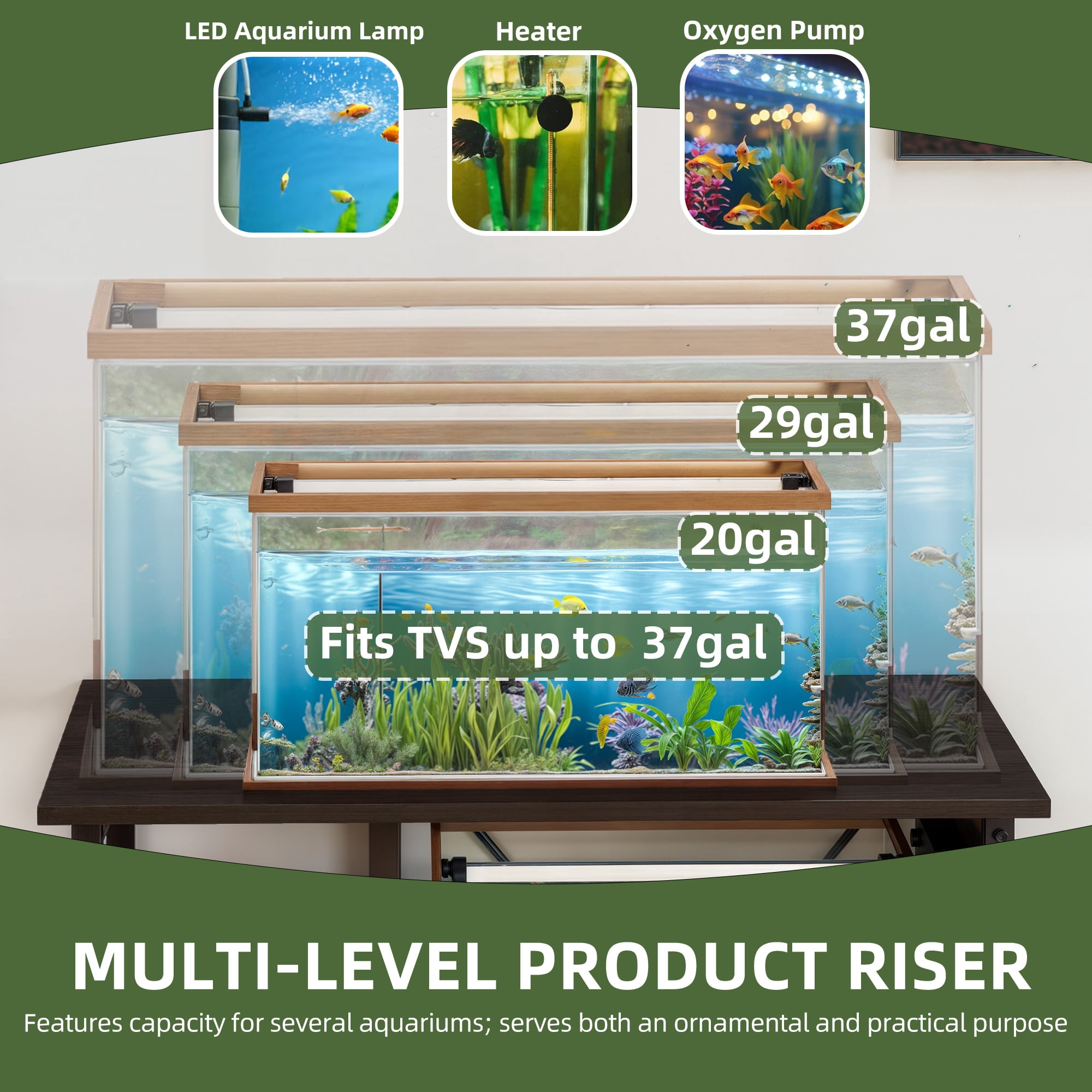 Uforic 10-29-37 Gallon 3-Tier Heavy Duty Metal Fish Tank Stand with Power Outlets &  Adjustable Storage Shelf,450LBS Capacity, Black