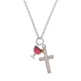 thumbnail image 2 of Delight Jewelry Silvertone Hot Pink Tropical Drink Everlasting Love Engraved Cross Zoey Necklace, 28", 2 of 4
