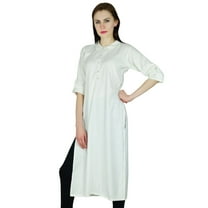 Bimba Women Straight Kurta Long custom Kurti 3/4 Sleeve White Top Ethnic Indian