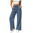 thumbnail image 6 of Ozmmyan Wide Leg Sweatpants for Womens Corduroy Drawstring Elastic Waist Flare Trousers with Pockets Split Hem Fall Winter Casual Solid Color,S-2XL, 6 of 6