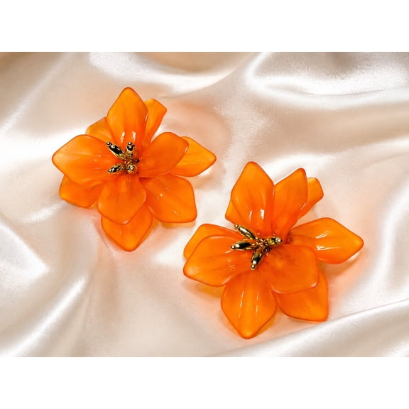 Orange Floral Statement Earrings for Women, Bold Flower Stud Earrings, Lightweight Fashion Jewelry