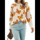 thumbnail image 3 of Suéteres de Punto con Estampado de Mariposas para Mujer, Informales, de Larga y Cuello Redondo Albaricoque L, 3 of 10
