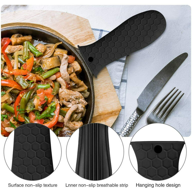 Ayabay 2pcs Silicone Hot Handle Cover Potholder Cast Iron Skillets Sleeve Grip Cover Red & Black, Size: 5.6 Long x 1.9 Wide