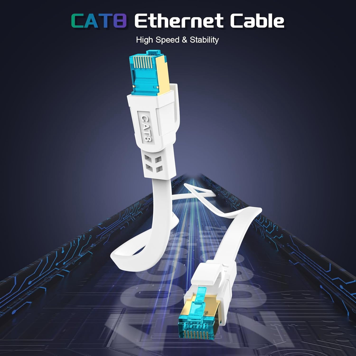 Cat 8 Ethernet Cable 50 FT, Heavy Duty High Speed 40Gbps 2000Mhz Internet Network Patch Cord, RJ45 Shielded Flat LAN Cable, Outdoor&Indoor Weatherproof S/FTP UV Resistant for Gaming, Router, Modem