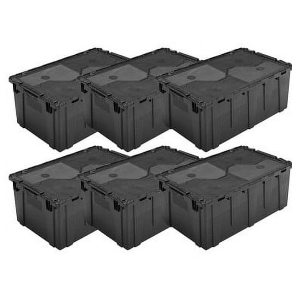 CP Stackable Black Chafer Tote with Lid, 27" x 17" x 12" - 6 Pack