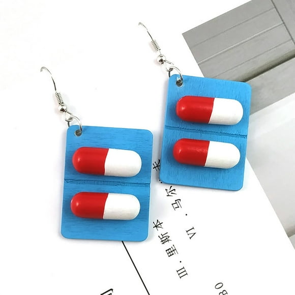 Pendientes para mujer, regalos para mujer, pendientes de gancho, cápsulas de pastillas creativas, colgante de madera, joyería, regalo, pendientes de moda.