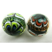 Big Game Toys ~Set of 2 RINKY-DINK16mm Handmade Art Glass Marbles Orange Blue Green Lattice Design