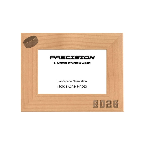 PrecisionNC Sports Frame 2026 Hockey Engraved Natural Wood Picture Frame for Players Coach Team Photo 4x6 Landscape