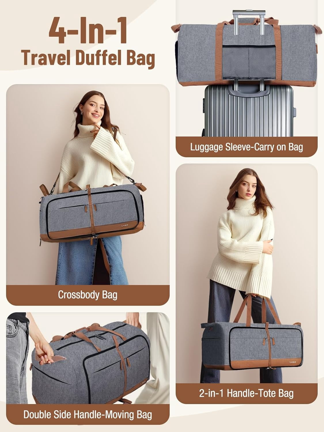 80L Large Foldable Travel Duffle Bag for Women - Separate Shoe Compartment, Carry On Weekend/Overnight/Hospital Bag with Straps (Blue Stripes)