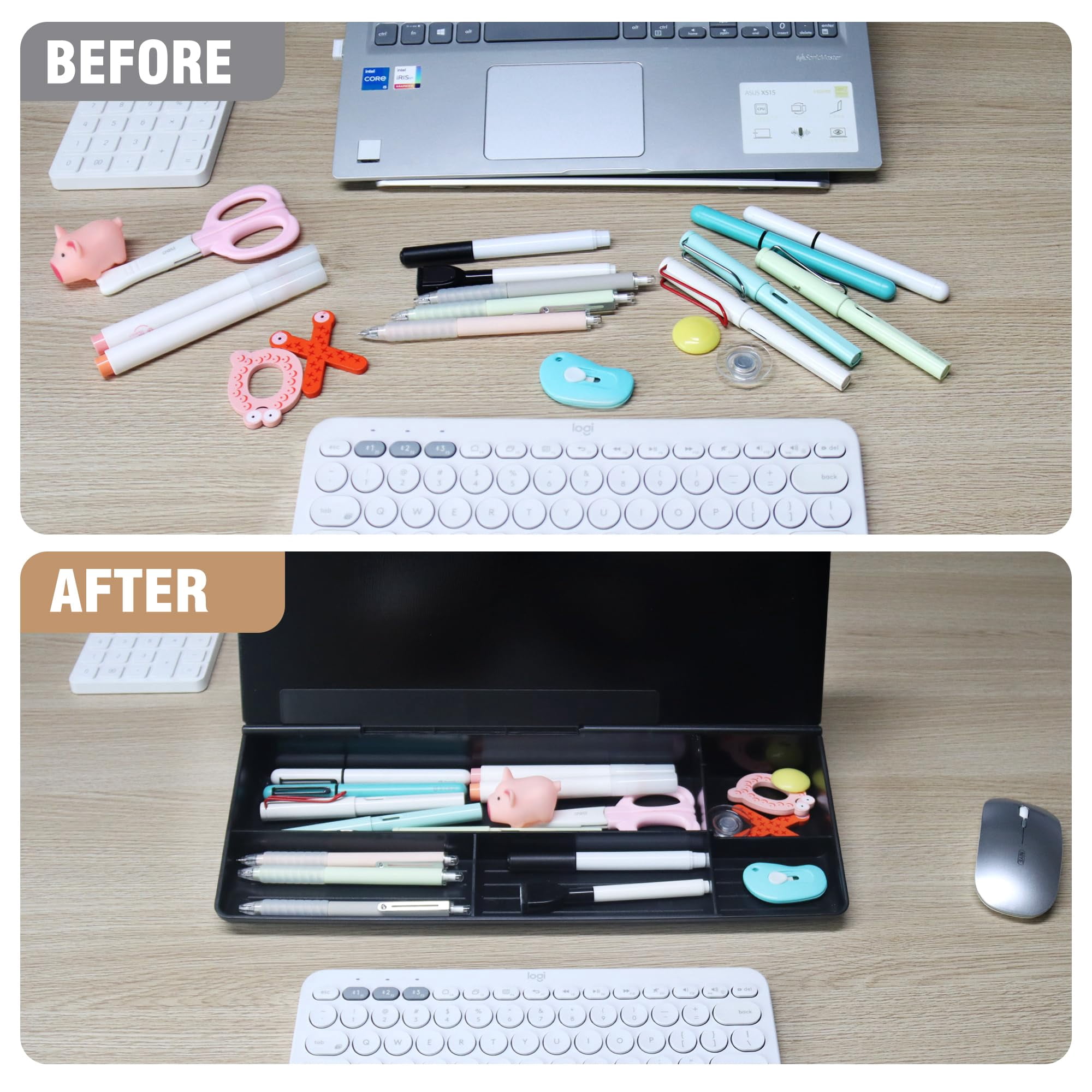 Desktop Glass Whiteboard With Organizer  Markers Eraser - Dry Erase Board Computer Pad Stand Drawer And Holder For Home School Office Black