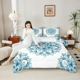 thumbnail image 4 of jejeloiu Retro Boho Flowers Bedding Comforter Set,Bohemian Medallion Gloral Twin Comforter Sets,White Cyan Bedding Set For Girls Kids,Super Cozy Room Decor Reversible,2pcs, 4 of 8