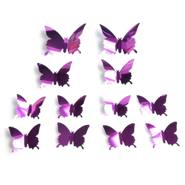 48 piezas DIY Espejo Mariposa combinación 3D Mariposa Pared Calcomanía Arte Decoración de Pared