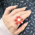thumbnail image 2 of Cute Shell Pearl Flower Statement Ring for Women Gold Plated Dainty Petal Leaf Floral Wedding Promise Expandable Adjustable Open Wrap Finger Rings Comfort Fit Holiday Jewelry, 2 of 6