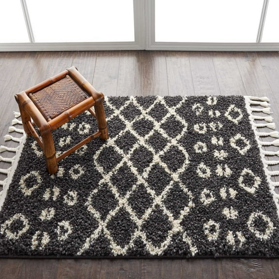 Nourison Marrakesh Shag Tribal Charcoal 2'2" x 4' Area Rug, (2x4)
