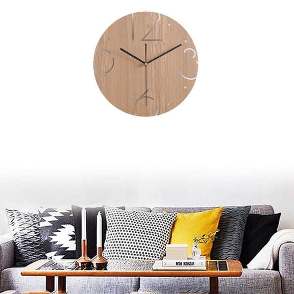 Masteelf 10.5 Inch Round Wooden Wall Clock Silent Quartz Movement for Home Decor, Khaki Synthetic Frame Timepiece