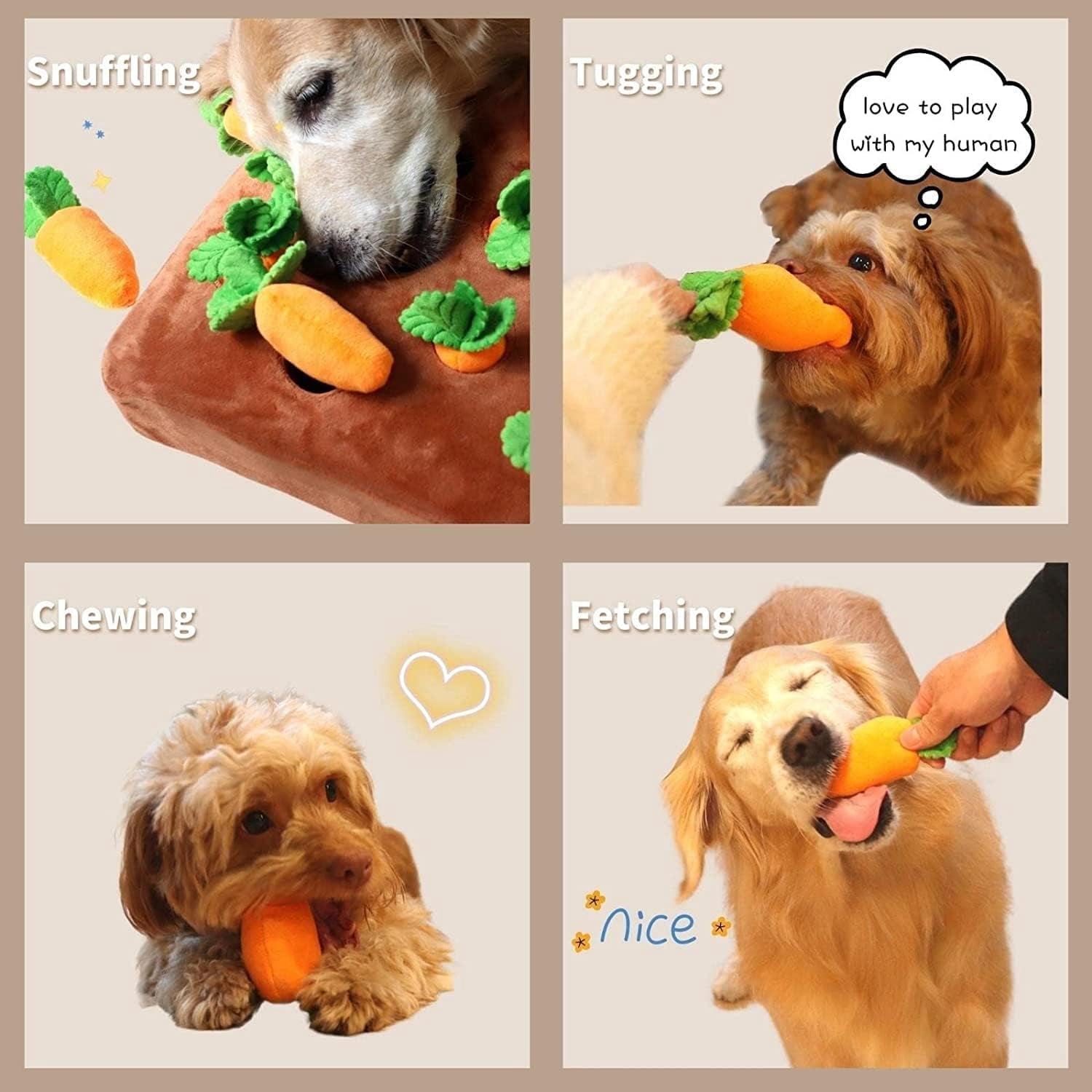 Dog Puzzle Toys, 13''x13'' Interactive Squeaky Carrot Dog Toys for Small Medium Dogs, 12 Pcs