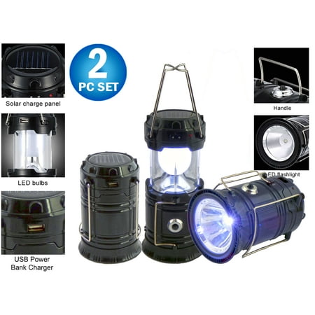 2pc Solar Rechargeable Tactical 3-in-1 Bright Collapsible LED Lantern, Flashlight, And USB Charging Station (Best Tactical Led Flashlight Review)