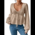 thumbnail image 1 of Suéter Adelgazante de Larga para Mujer, Informal, con Cuello en V, de Punto Caqui L, 1 of 10
