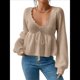 thumbnail image 1 of Suéter Adelgazante de Larga para Mujer, Informal, con Cuello en V, de Punto Caqui S, 1 of 10