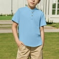 thumbnail image 3 of CYRBOKO Polos for Boys, Comfy Casual Henley Summer Short Sleeve Tops Light Blue Size 7-8 T, 3 of 9