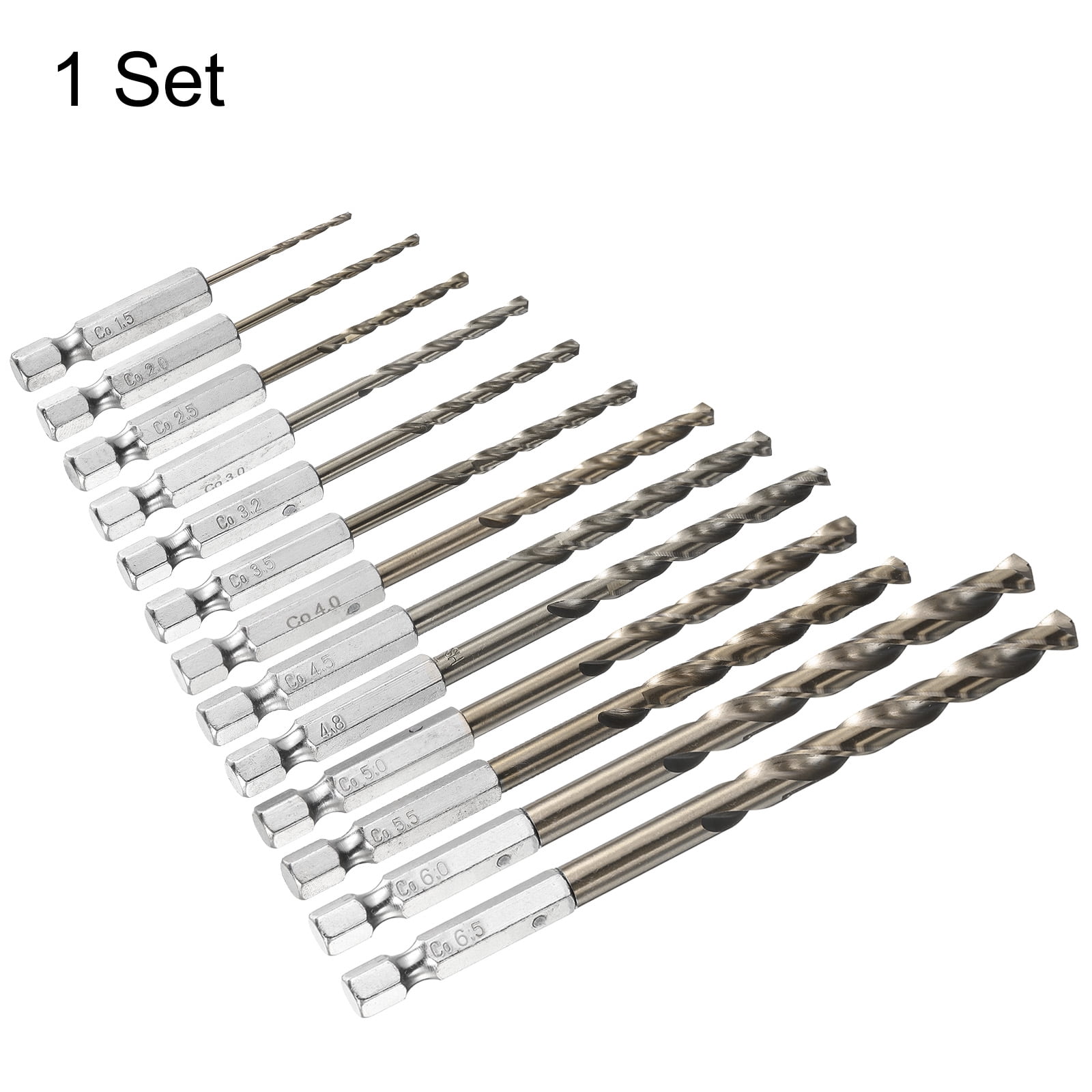 Uxcell M35 High Speed Steel Cobalt Twist Drill Bit Set 1.5mm-6.5mm 1/4" Hex Shank