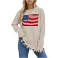 thumbnail image 2 of WXLWZYWL Womens Fall Tops 2024 Distressed Graphic Sweater American Flag Sweater Long Sleeve Round Neck Patriotic Knitted Pullover, 2 of 3