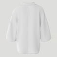 thumbnail image 6 of ClodeEU Women's Collar V Neck Batwing 3/4 Dolman Sleeve Blouse,Solid Curved Hem Casual Loose Shirt Top White,Women's Plus XXL, 6 of 9