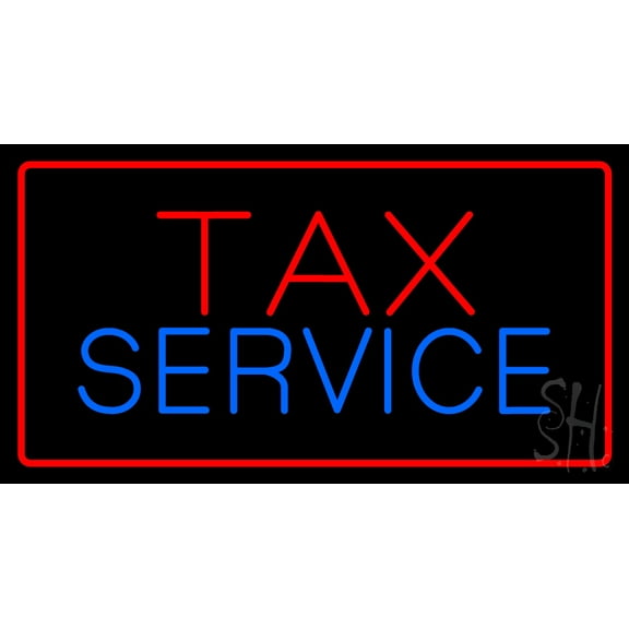 Red Tax Service Red Border LED Neon Sign 13 x 24 - inches, Black Square Cut Acrylic Backing, with Dimmer - Bright and Premium built indoor LED Neon Sign for Defence Force.