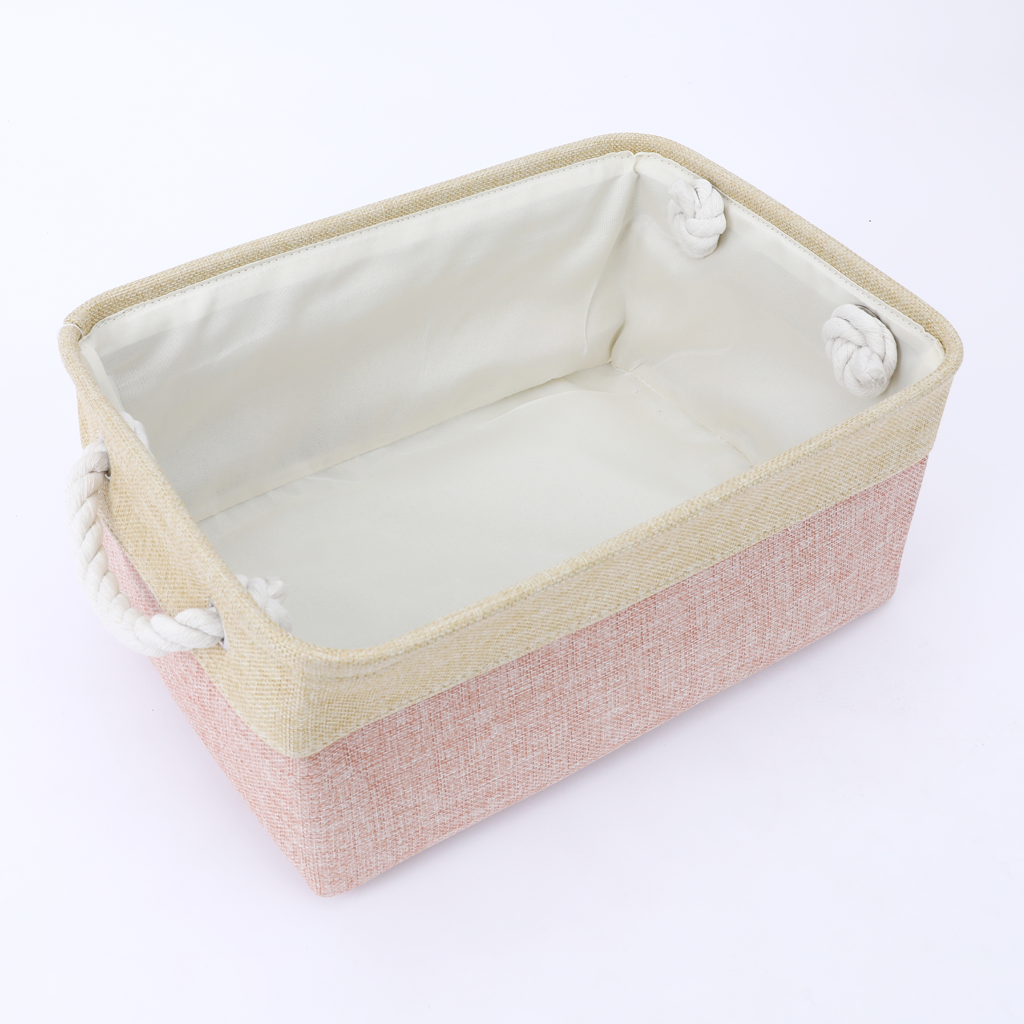 Unique Bargains Storage Bin with Handle Fabric Cube Pink/Beige 14*10*6.5in