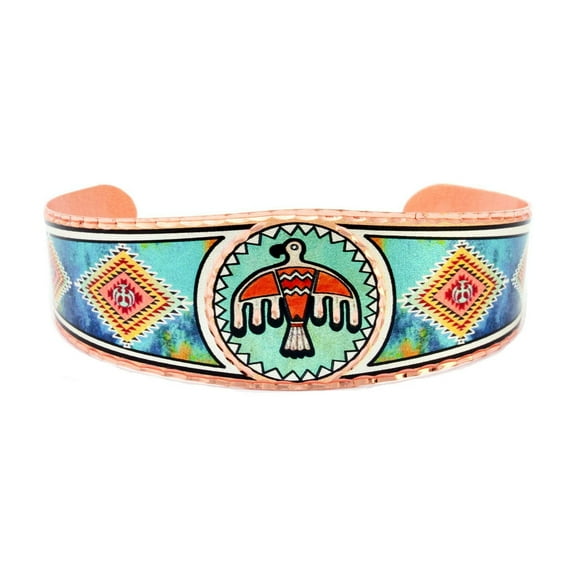 FRONT LINE JEWELRY Copper Bracelets: Southwest Bracelets Cuffs with Thunderbird Design: Tribal Bracelets (Thunderbird Blue)
