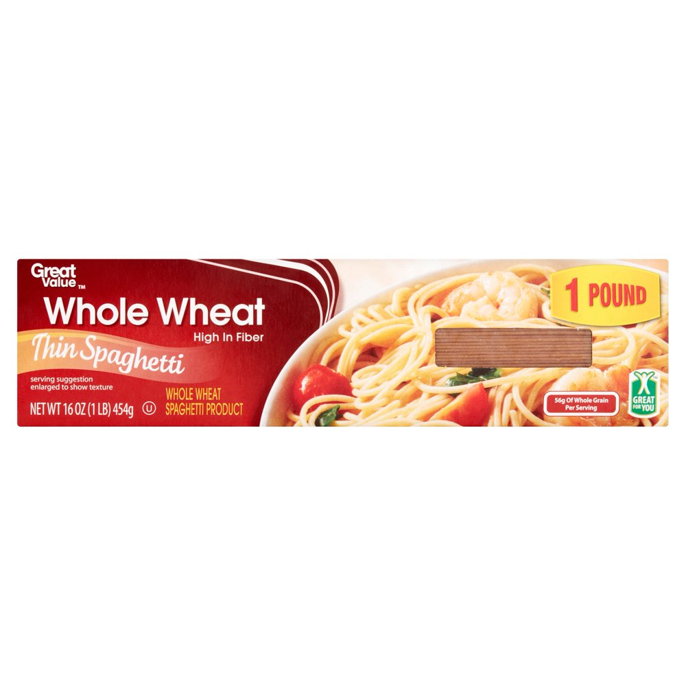 Great Value Whole Wheat Thin Spaghetti, 16 oz