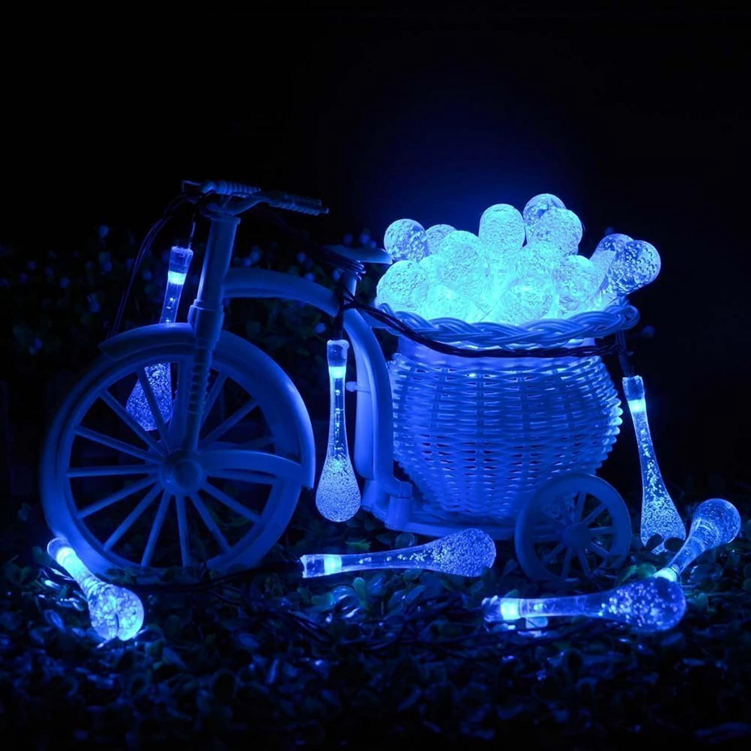 Solar String Lights Outdoor 20ft 30LEDs Water Drop Fairy Garden Lights Waterproof 8 Modes Raindrop Festival Decorative Lighting for Terrace Patio Gazebo Christmas Party Wedding