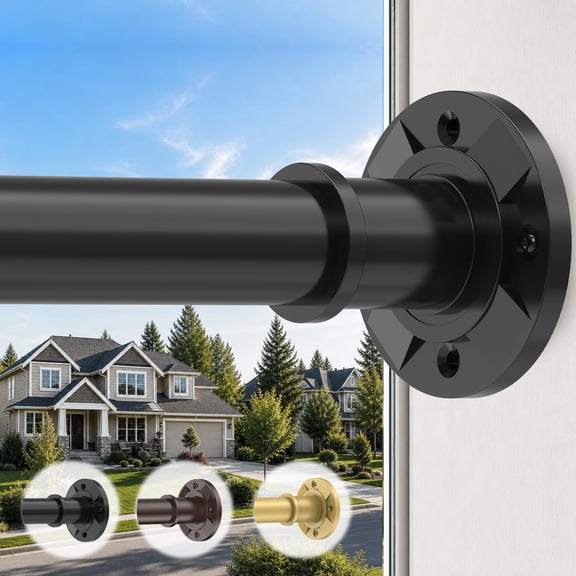 15ft Extra Long Tension Curtain Rod Heavy Duty Black No Drill Outdoor Window Rod 31-180"