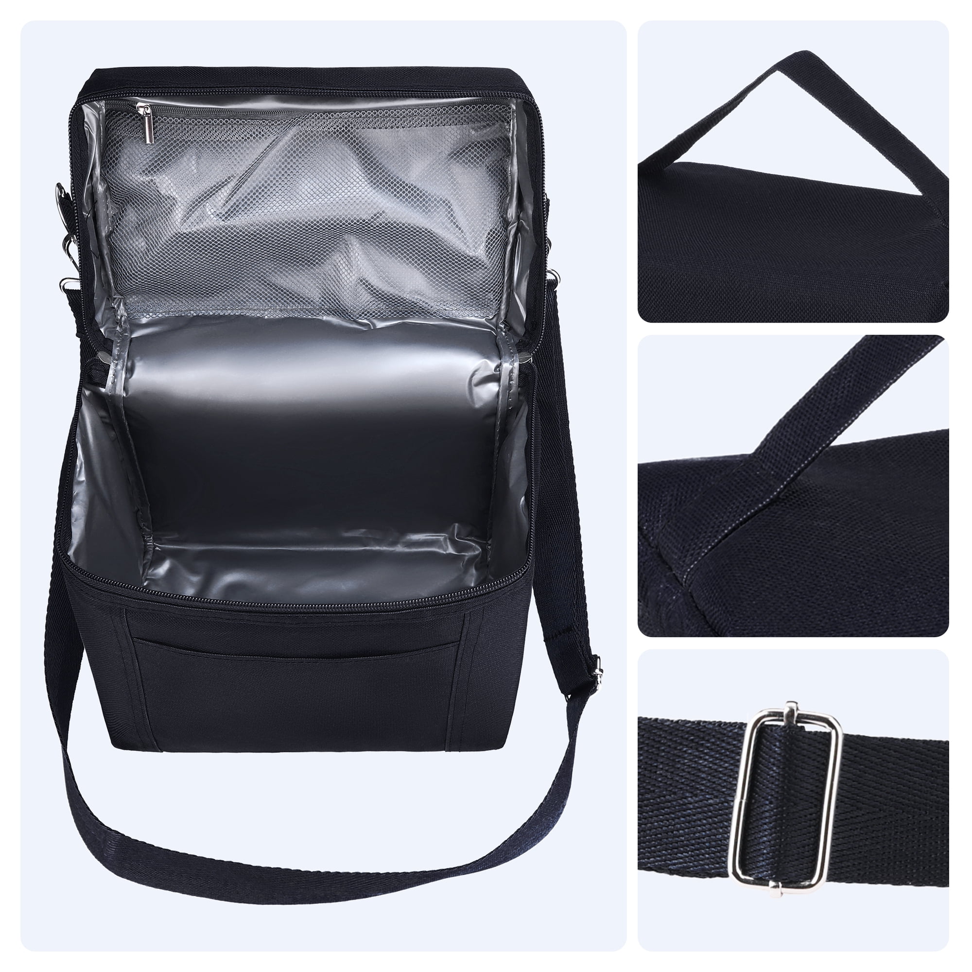 Unique Bargains Insulated Leakproof Lunch Bag for Work, Picnic Black 8.3*5.1*7.1in