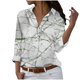 thumbnail image 1 of Camisetas de Mujer Casual, Manga Larga Impresa Solapa Botón Arriba Blusa, Ajuste Regular Poliéster Superior, 1 of 5