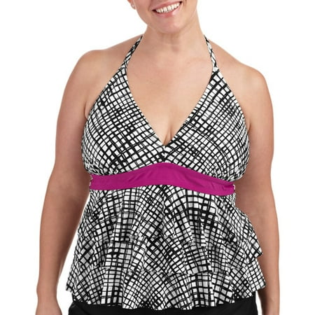 Catalina Fashion Women's Plus-Size Tiered Ruffle Halter Tankini Top