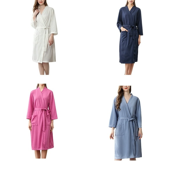 Femmes Absorption d'Eau Robe de Bain Solide Gaufres Peignoir Spa Robe de Soirée