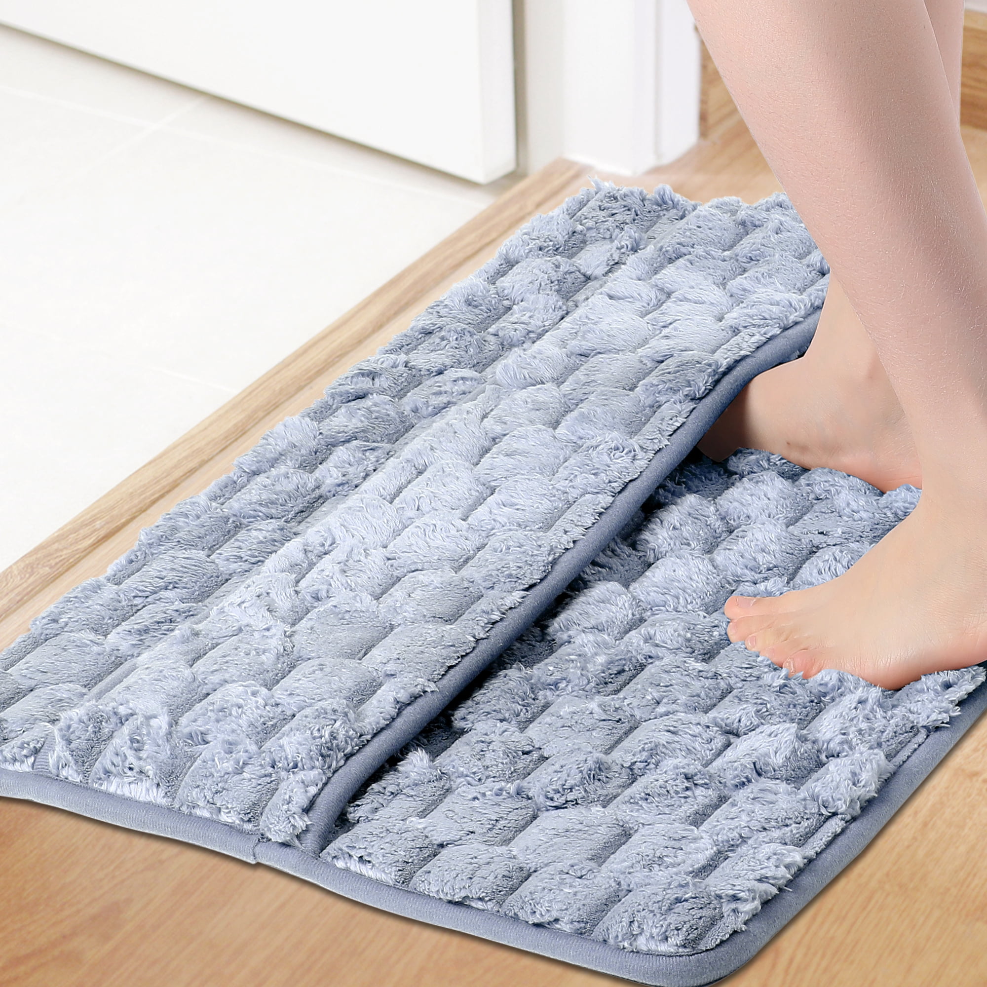 Unique Bargains Soft Absorbent Non-Slip Washable Bath Mat Grey 20" x 32"