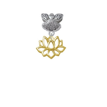 Gold Tone Lotus Outline - Guardian Angel Charm Bead
