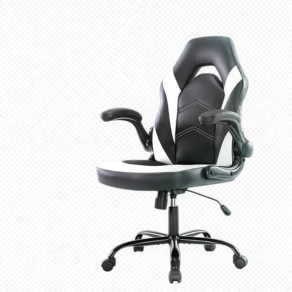 PU Leather Video Game Chair with Headrest and Lumbar Pillow, Fixed Armrests, Tilt‑Lock for Gaming Room, Black