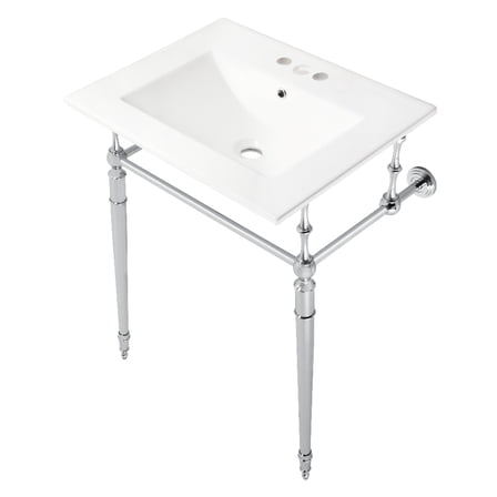 Kingston Brass KVPB24187W4CP Edwardian 24" Ceramic Console Sink with Brass Legs (4-Inch, 3-Hole), White/Polished Chrome