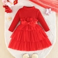 thumbnail image 6 of Toddler Valentine Dresses for Girls Long Sleeve Tiered Tulle Dresses with Bow Valentines Day Outfit Girls Clothing Size 12-18 Months, 6 of 9