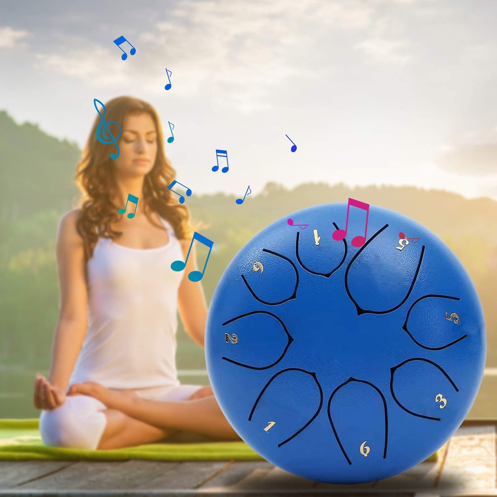 Twfbrm Rain Drum for Outside, 6 inch 8 Notes Steel Tongue Drum with Music Book, Sound Healing Instruments Waterproof Chakra Drum Musical Education Rain Chime Relaxation Gifts for Adults and Kids